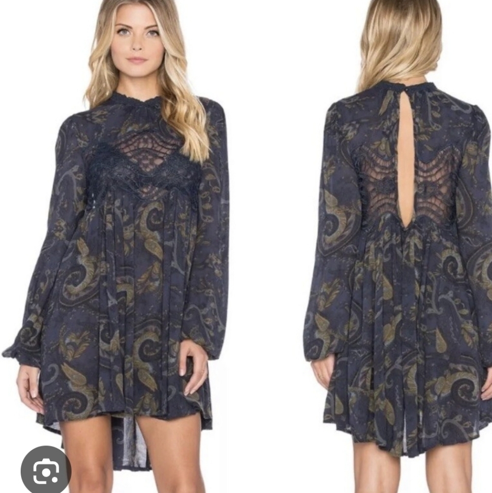 Free People Navy Paisley Dress